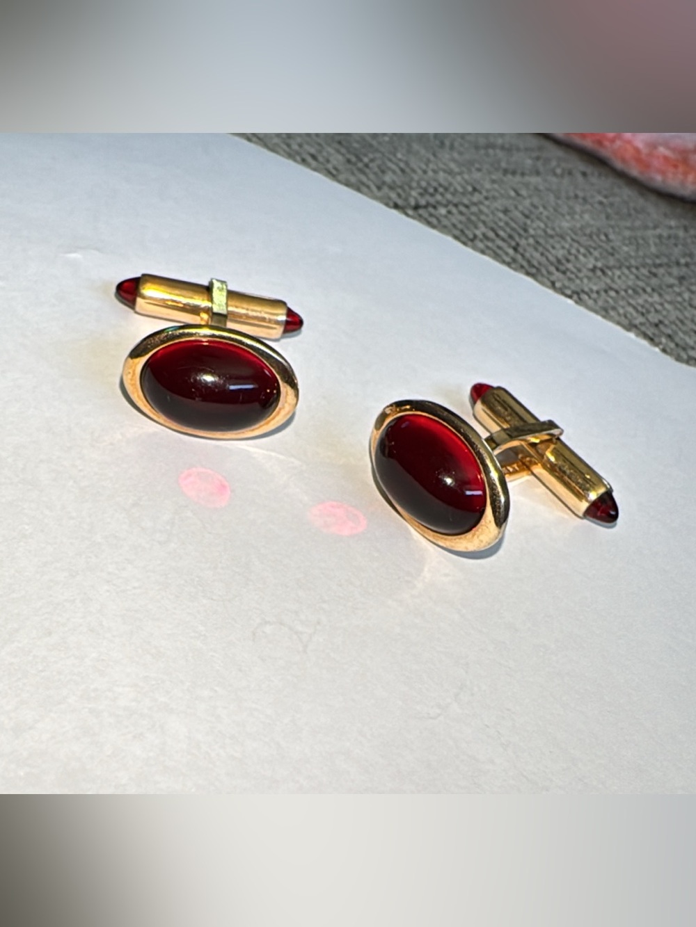 Krementz Gold Tone Red Stone Vintage Cufflinks